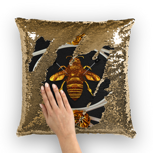 Versailles Queen Bee -French Gothic Sequin Pillow Case Throw Pillow- Charcoal Gray