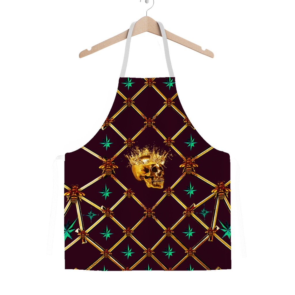 Gold Skull and Honey Bee- Jade Green Stars- Classic Apron in Wine Red- Eggplant Wine- Red- Purple