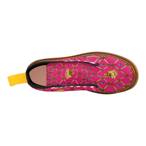 Golden Skull & Teal Stars- Women's French Gothic Combat  Boots in Bold Fuchsia | Le Leanian™