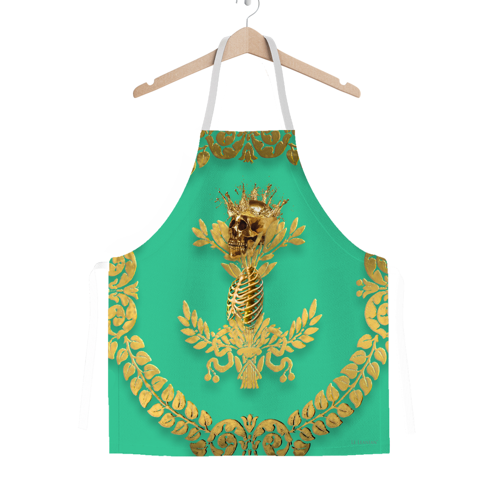 GOLD SKULL & GOLD WREATH-Classic APRON in Color JADE TEAL, TEAL, BLUE GREEN