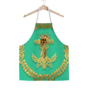 GOLD SKULL & GOLD WREATH-Classic APRON in Color JADE TEAL, TEAL, BLUE GREEN
