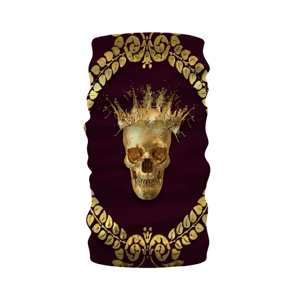 Morf SCARF- GOLD SKULL CROWN-GOLD WREATH-Color EGGPLANT WINE, WINE RED, BURGUNDY, PURPLE