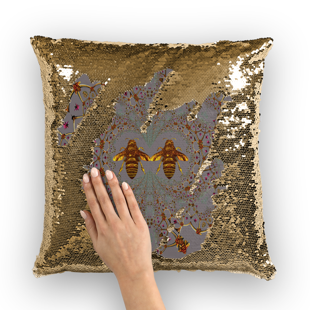 Baroque Honey Bee Extinction- French Gothic Sequin Pillowcase or Throw Pillow in Lavender Steel | Le Leanian™