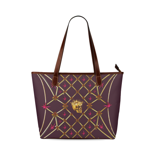 Skull and Magenta Stars-Honey Bee Pattern- Classic Shoulder Tote in Color Eggplant Wine, Wine Red, Eggplant, Purple