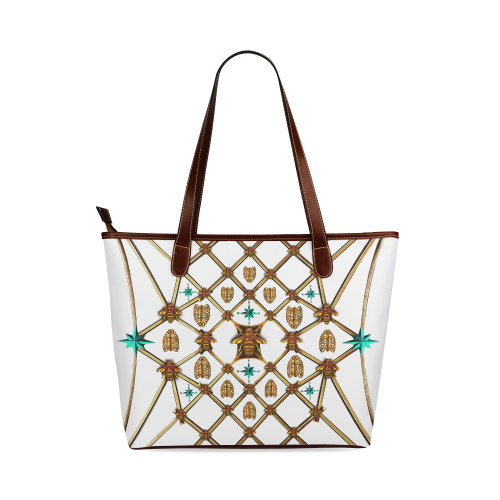 Women's Honey Bee, Ribs, Blue Star Pattern- Shoulder Tote in Color WHITE