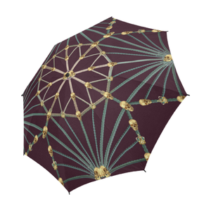 Skull Cathedral- Semi & Auto Foldable French Gothic Umbrella in Eggplant Wine | Le Leanian™