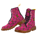 Women's Marten Style Military Boot- BEE RIBS STAR Pattern-Color FUCHSIA PINK