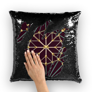Skull Cathedral- French Gothic Sequin Pillowcase or Throw Pillow in Eggplant Wine | Le Leanian™