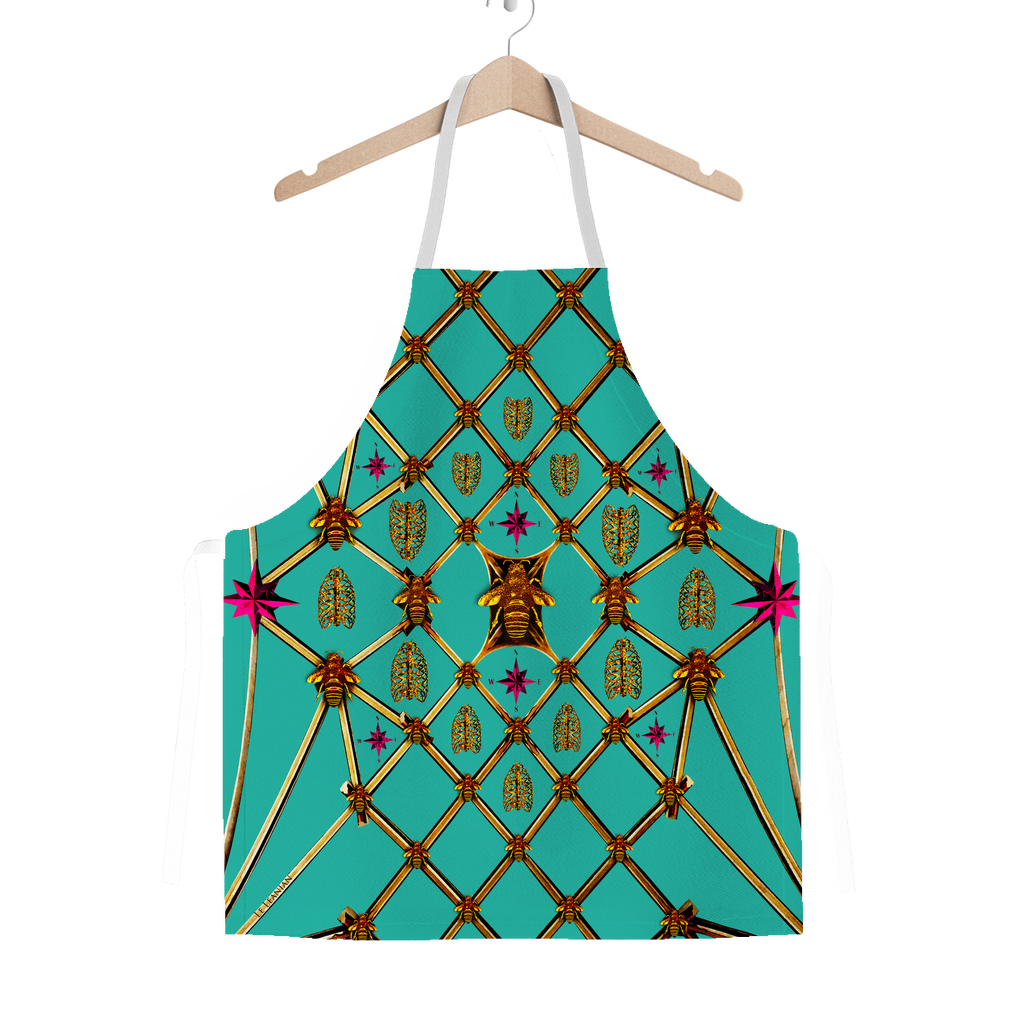 Gilded Ribs & Magenta Stars- Classic French Gothic Apron in Jade Teal | Le Leanian™