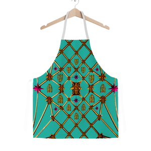 Gilded Ribs & Magenta Stars- Classic French Gothic Apron in Jade Teal | Le Leanian™
