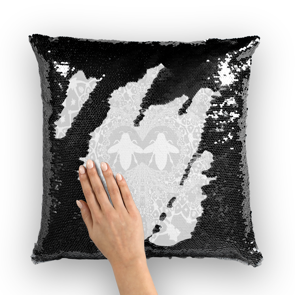 Baroque Hive Relief- French Gothic Sequin Pillowcase or Throw Pillow in Lightest Gray | Le Leanian™