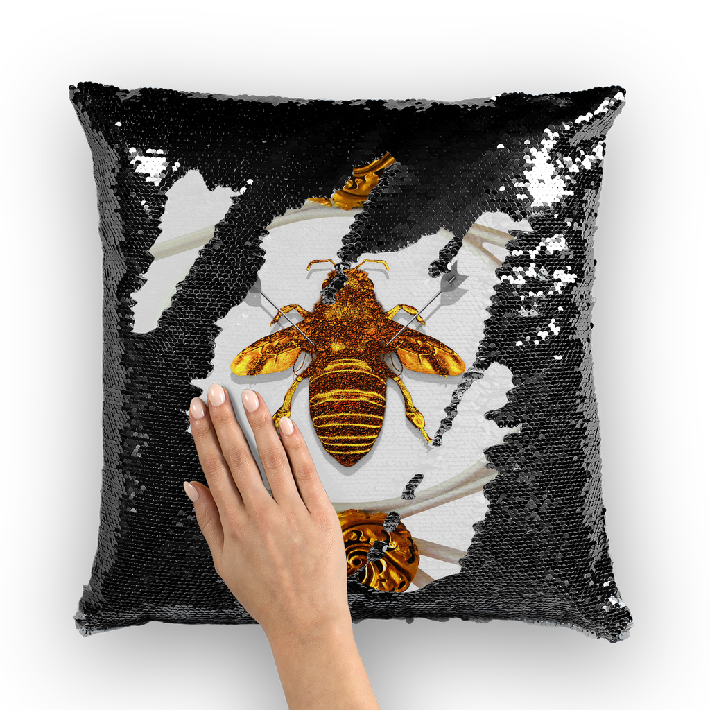 Versailles Bee Divergent- French Gothic Sequin Pillowcase or Throw Pillow in Lightest Gray | Le Leanian™