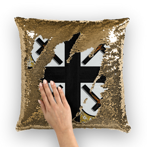 Crossroad Crucifix Gothic Sequin Pillowcase-Throw Pillow- Light Gray