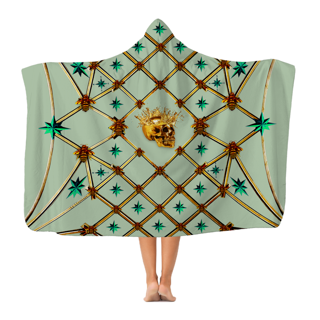 Skull Gilded Honeycomb & Jade Stars- Adult & Youth Hooded Fleece Blanket in Pastel | Le Leanian™