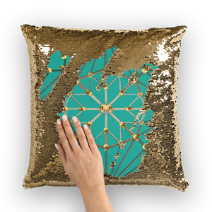 Skull Cathedral- French Gothic Sequin Pillowcase or Throw Pillow in Jade Teal | Le Leanian™