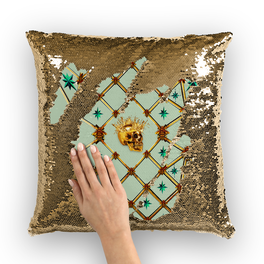 French Gothic Honey Bee & Rib Pattern-Sequin Pillowcase & Throw Pillow- Pastel Blue