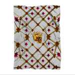 Skull Gilded Honeycomb & Magenta Stars- Classic French Gothic Fleece Blanket in Lightest Gray | Le Leanian™