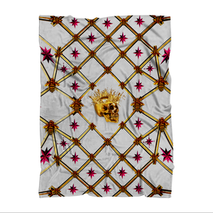 Skull Gilded Honeycomb & Magenta Stars- Classic French Gothic Fleece Blanket in Lightest Gray | Le Leanian™