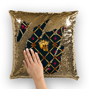French Gothic Honey Bee & Rib Star Pattern-Sequin Pillowcase & Throw Pillow- Navy Blue