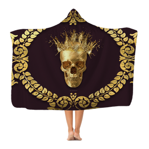 Caesar Gilded Skull- Adult & Youth Classic French Gothic Hooded Fleece Blanket in Muted Eggplant Wine | Le Leanian™