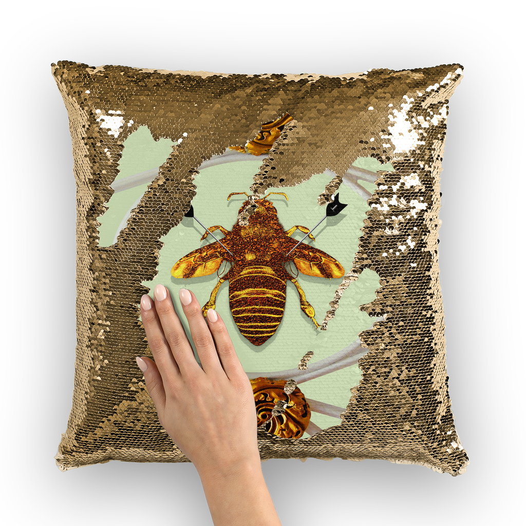 Versailles Queen Bee -French Gothic Sequin Pillow Case Throw Pillow- Pastel Green