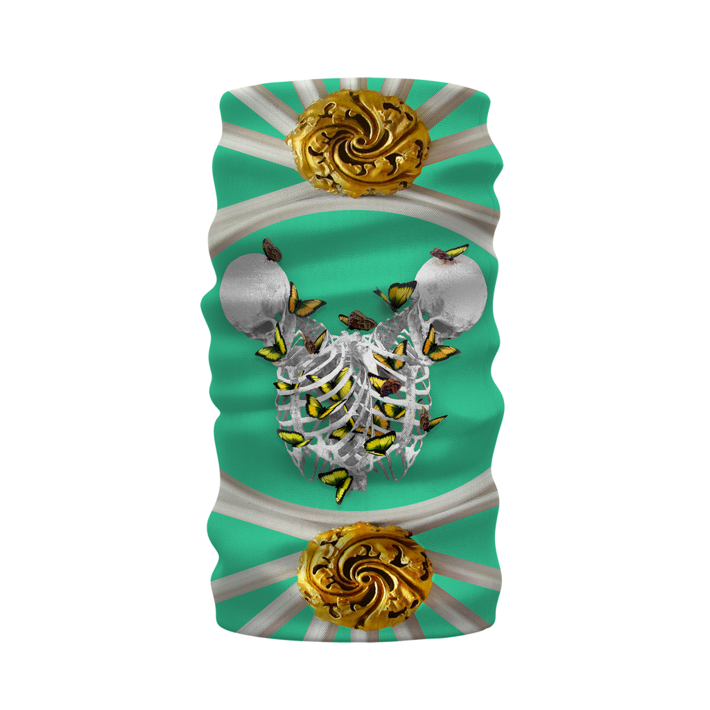 Versailles Gilded Divergence Golden Skull Whispers-French Gothic Neck Warmer- Morf Scarf in Bold Jade Teal | Le Leanian™