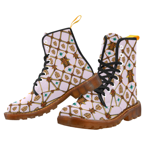 Women's Bee-Ribs-Teal Stars Pattern- Military Marten Boots color LAVENDER, Pastel, PINK