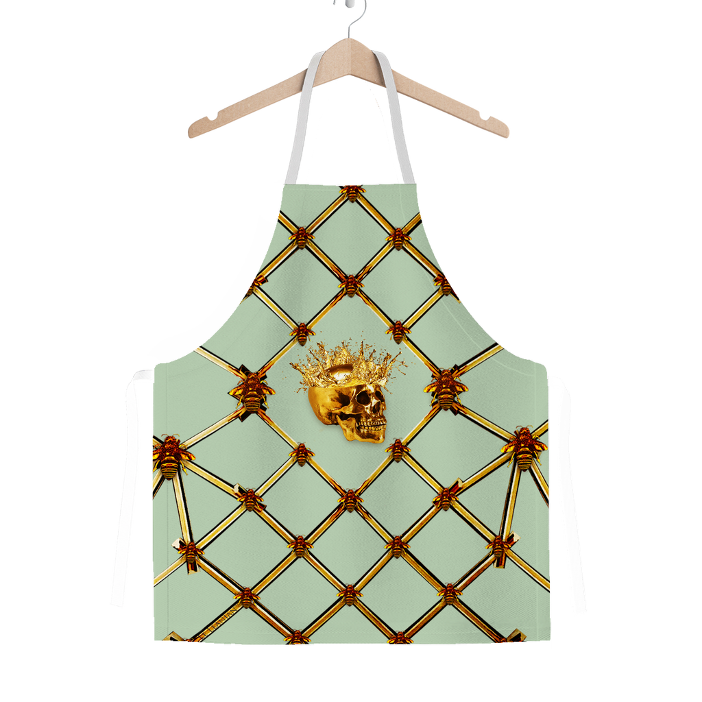 Gold Skull and Honey Bee- Classic Apron in Pastel Blue- Quail Egg Blue