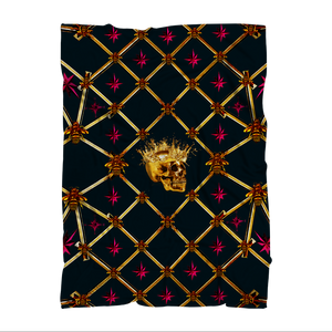 Skull & Magenta Stars- Classic French Gothic Fleece Blanket in Midnight Teal | Le Leanian™