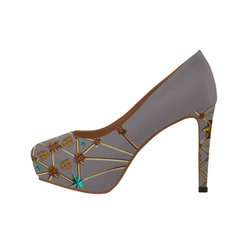 Gilded Ribs & Hive- Women's French Gothic Heels in Lavender Steel | Le Leanian™