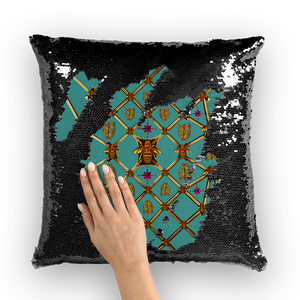 Bee Divergence Gilded Ribs & Magenta Stars- French Gothic Sequin Pillowcase or Throw Pillow in Jade Teal | Le Leanian™