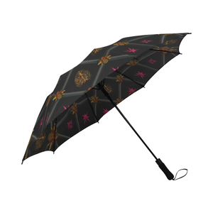 Bee Divergent Ribs & Magenta Stars- Semi Auto Foldable French Gothic Umbrella in Back to Black | Le Leanian™