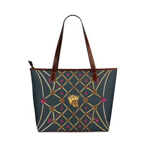 Skull & Magenta Stars- Classic French Gothic Tote Bag in Midnight Teal | Le Leanian™