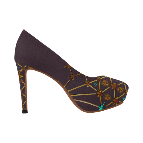 Gilded Ribs & Hive- Women's French Gothic Heels in Muted Eggplant Wine | Le Leanian™