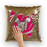 Siamese Skeletons & Gold Butterfly- Gold Sequin Pillow Case- French Gothic- Gothic Chic- Color Bold Fuchsia-Bright Pink- Bold Red