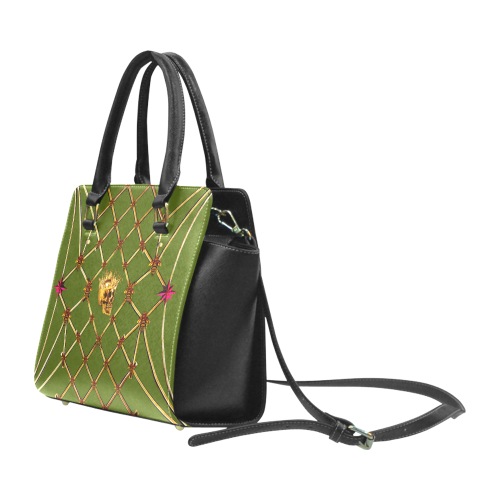 Skull & Honeycomb- Classic French Gothic Satchel Handbag in Bold Olive | Le Leanian™