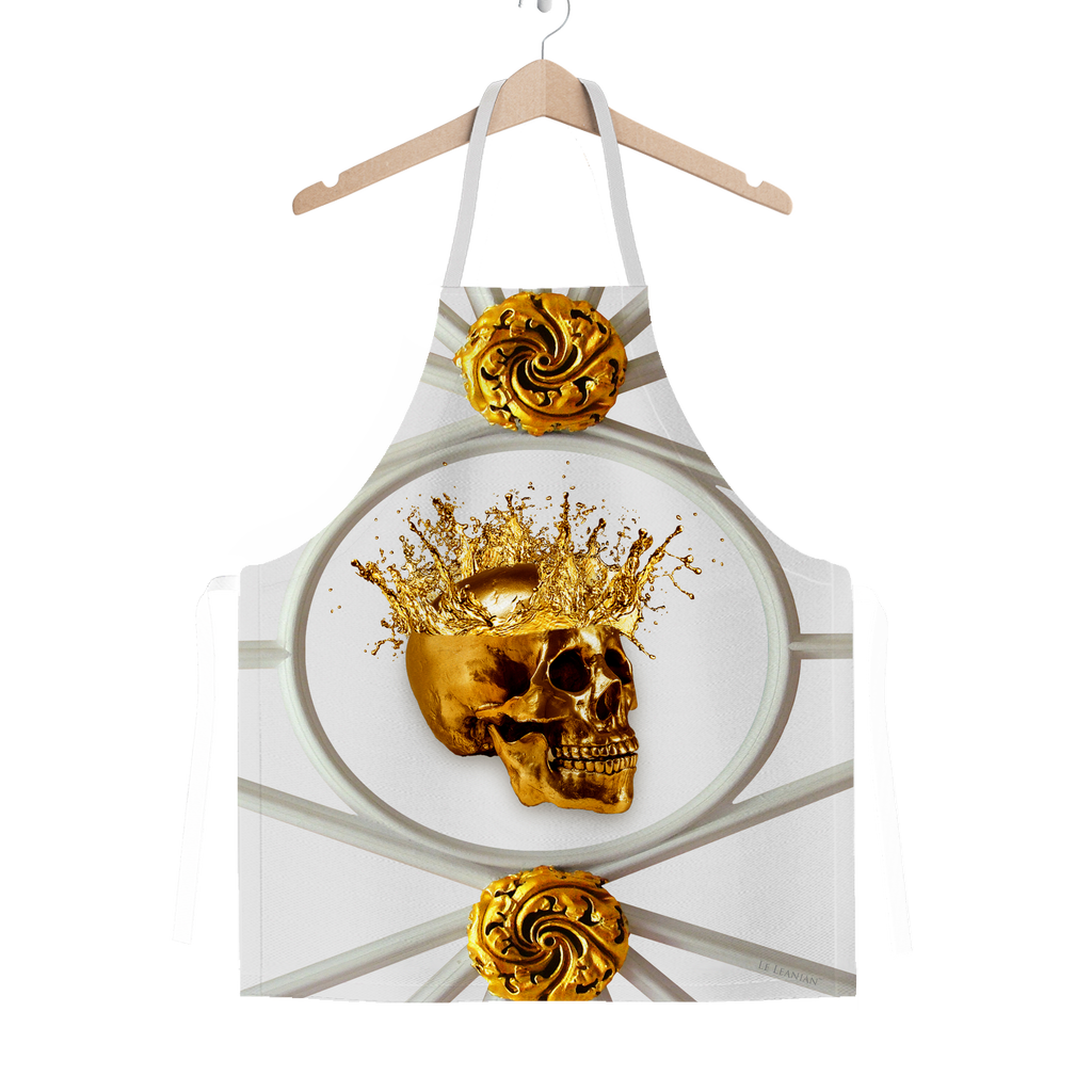 Golden Skull-French Gothic- Chic- Classic Apron in Lightest Gray- Gray