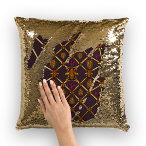 Sequin Gold Pillowcase & Throw Pillow-Honey Bee & Rib Print-Muted Eggplant Wine Red Purple
