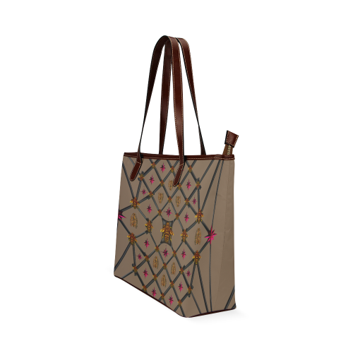 Bee Divergence Dark Ribs & Magenta Stars- Classic French Gothic Tote Bag in Neutral Camel | Le Leanian™