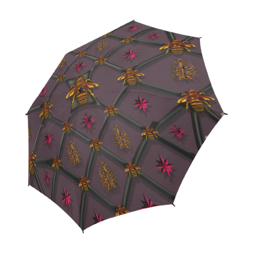 Bee Divergent Ribs & Magenta Stars- Semi Auto Foldable French Gothic Umbrella in Muted Eggplant Wine | Le Leanian™