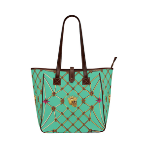 Skull & Honeycomb- Classic French Gothic Upscale Tote Bag in Bold Pastel Jade | Le Leanain™