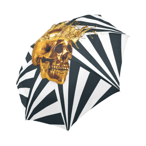 Cirque-Circus UMBRELLA-Geometric Stripes and Gold Skull-Color Midnight TEAL, NAVY BLUE