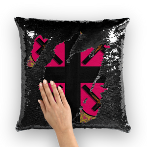Crossroads Crucifix- ﻿French Gothic Sequin Pillowcase or Throw Pillow in Bold Fuchsia | Le Leanian™