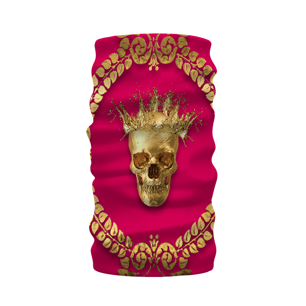 Morf SCARF- GOLD SKULL CROWN-GOLD WREATH-Color BOLD FUCHSIA, HOT PINK, PINK