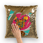 Versailles Gilded Skull Divergence Teal Whispers- ﻿French Gothic Sequin Pillowcase in Bold Teal & Fuchsia | Le Leanian™