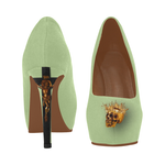 Dripping in Gold Skull & Cross- Women's French Gothic Heels in Light Green | Le Leanian™