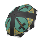 Crucifix-Custom Fashion Umbrella- Gothic Chic Umbrella in Muted Blue- Blue- Jade Teal- Teal