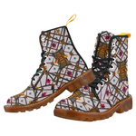 Women's Marten Style Military Boot-ABSTRACT MULTI COLOR HONEY BEE and RIBS PATTERN-Color PASTEL PINK