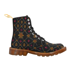 Bee Divergent Dark Ribs & Magenta Stars- Women's French Gothic Combat  Boots in Back to Black | Le Leanian™