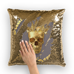 Caesar Gilded Skull- French Gothic Sequin Pillowcase or Throw Pillow in Lavender Steel | Le Leanian™